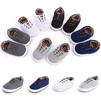 Обувь для мальчиков из парусины с мягкой подошвой, нескользящая, классического стиля, обувь для дошкольников, клетчатые, пэчворк, однотонные спортивные кроссовки 0-6m тёмно-синий