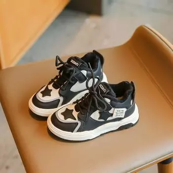 Обувь для мальчиков осень и зима новые две хлопковые туфли большие размеры для детей и девочек повседневная обувь детская с добавлением флиса 26 чёрный