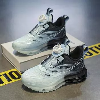 Обувь для мальчиков осенняя детская сетчатая дышащая спортивная обувь большие детские вращающиеся пряжки мягкая подошва кроссовки 37