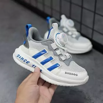 Обувь для мальчиков Весна и лето новые дышащие сетчатые туфли с вращающейся пряжкой большие детские спортивные туфли Size 27,Foot Length:17cm синий