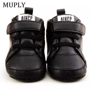 Обувь для мальчиков, весна и осень, стиль ПУ, мягкий хлопок, нескользящая подошва, повседневная, для мальчиков и девочек 0-9-18 месяцев, для малышей до ходьбы чёрный