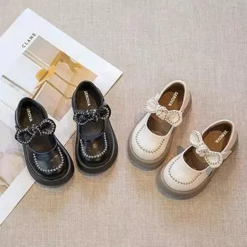 Обувь для маленьких девочек, детские туфли на плоской подошве из искусственной лакированной кожи, детские модельные туфли, мягкие, милые, милые принцессы с бантом-бабочкой, новинка 23 бежевый