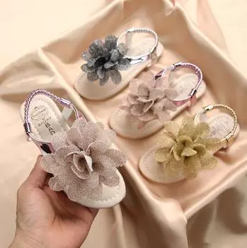 Обувь для маленьких девочек, обувь принцессы, однотонная повседневная обувь, сандалии с цветочным узором 21 чёрный