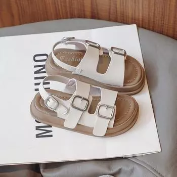 Обувь для маленькой девочки, летняя повседневная, с круглым носком, легкая, на ремешке, для ходьбы, однотонная, удобные детские сандалии 35