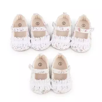 Обувь для малышей. Детская повседневная обувь с цветочным принтом и кружевом на липучке. Нескользящая мягкая детская обувь. 1
