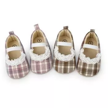 Обувь для малышей. Детская повседневная обувь с кружевным рисунком в клетку и принтом. Нескользящая мягкая детская обувь. 1