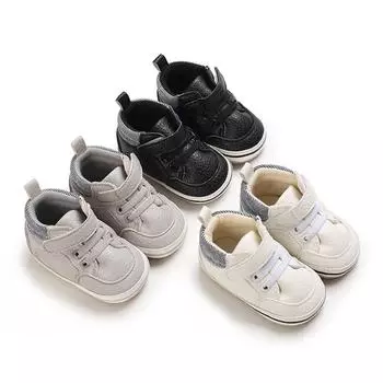 Обувь для малышей до 2 лет, обувь для кроватки, кроссовки из искусственной кожи, нескользящая мягкая подошва 12 серый