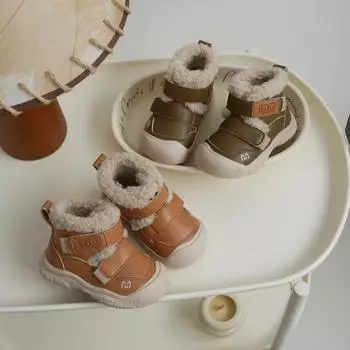 Обувь для малышей, осенне-зимняя теплая хлопковая обувь для мальчиков и девочек, толстые бархатные устойчивые короткие ботинки 17
