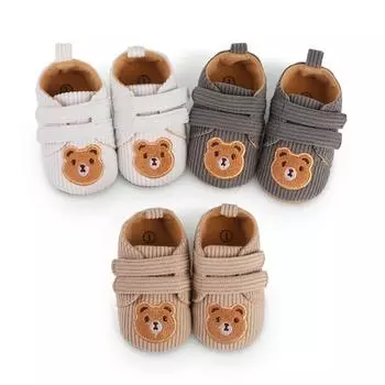 Обувь для малышей, повседневная обувь с рисунком медведя в полоску и липучками, нескользящая мягкая детская обувь 1