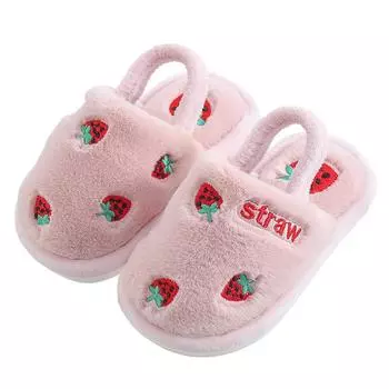 Обувь для малышей, зимние детские домашние тапочки, теплые хлопковые тапочки клубники для девочек, домашние нескользящие шлепанцы для мальчиков, Pantufa 22-23(inner 14cm) синий
