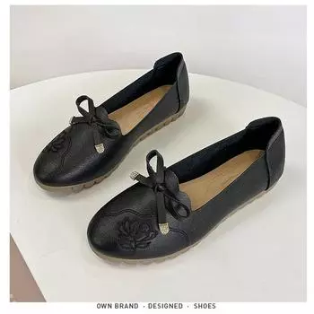 Обувь для мам, туфли-лодочки, повседневная женская обувь на мягкой подошве Lazy People, оптовая продажа 2023 года, весна/лето, новые повседневные туфли-лодочки, женская обувь 36 чёрный