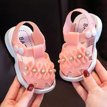 Обувь для младенцев. Сандалии для девочек. Детские летние сандалии с цветком. Нескользящая обувь для кроватки на мягкой резиновой подошве. 16