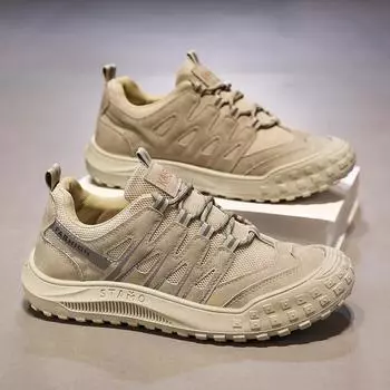 Обувь для мужчин 2024 года, новая модная повседневная обувь, дышащая и удобная спортивная обувь для пешего туризма, износостойкая мужская прогулочная обувь 39 хаки