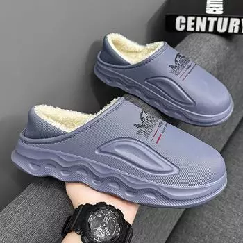 Обувь для мужчин Пара Женская Домашняя обувь Тапочки для мужчин Износостойкая Покрытие каблука Толстая подошва Хлопок Мягкая и удобная 38-39 синий