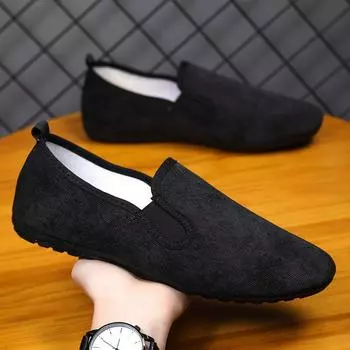 Обувь для мужчин, повседневные лоферы без шнуровки, большие размеры, дышащая парусиновая обувь для вождения, офисные прогулочные туфли на плоской подошве, Нескользящие мокасины 39 серый