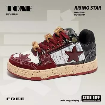 Обувь для мужчин Red Wine Tea Star, обувь National Tide Design, обувь для смешанного обучения, новые женские туфли Hundred с толстой подошвой 37 винный