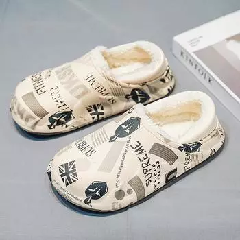 Обувь для мужчин Тапочки для мужчин Покрытие каблука Водонепроницаемые тапочки для пар Женские домашние туфли на платформе Cloud Added Cotton Нескользящие вентилируемые 36 бежевый