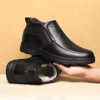 Обувь для мужчин зимняя новая мода универсальная хлопковая обувь мужская плюшевая теплая кожа водонепроницаемая повседневная зимняя обувь Zapatillas Hombre 38 чёрный