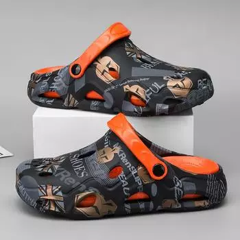 Обувь для наступания на дыру в резине Мужская верхняя одежда Тапочки двойного назначения Нескользящие и износостойкие пляжные сандалии с сумкой на голову на толстой подошве 39/40 хаки