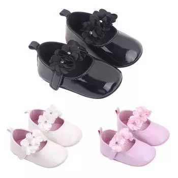 Обувь для новорожденных девочек 0-12 месяцев, обувь принцессы с искусственным цветочным украшением, обувь для кроватки, простая и милая, легкий вес 11 чёрный