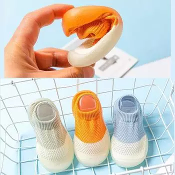 Обувь для новорожденных, дышащая сетка, детские первые ходунки, домашние носки, обувь для кроватки для маленьких мальчиков, нескользящие напольные носки для маленьких девочек, От 0 до 4 лет 18/19 синий