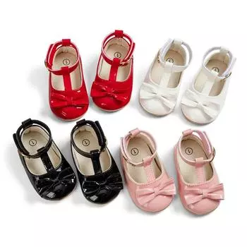 Обувь для новорожденных, обувь для девочек, обувь из искусственной кожи с бантом и резиновой подошвой, Нескользящие модельные туфли, обувь для малышей, обувь для кроватки для малышей 11
