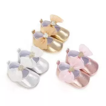 Обувь для новорожденных, обувь для первых ходунков для маленьких девочек, обувь из искусственной кожи с милым бантом, туфли принцессы на плоской подошве для вечеринки, дня рождения M