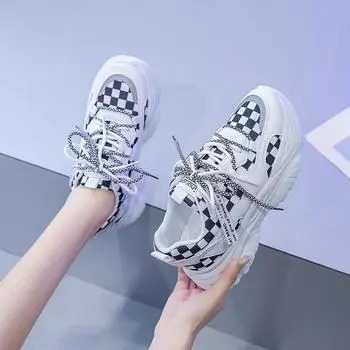 Обувь для папы, детская осенняя новинка, модная универсальная клетчатая обувь на платформе для спорта и отдыха для студентов 35 серый