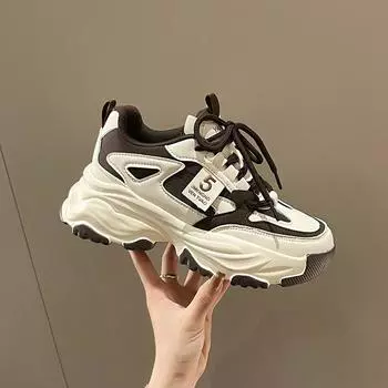 Обувь для папы из натуральной кожи. Женская новая весенняя легкая повседневная спортивная обувь на толстой подошве в тон. 35