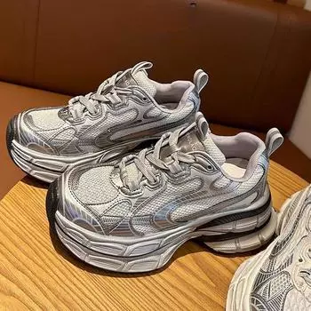 Обувь для папы, летняя сетчатая дышащая обувь, женская осенняя новая толстая подошва, увеличенная посадка, кроссовки для отдыха для женщин 35