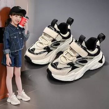 Обувь для папы, модные кроссовки из дышащей сетки для девочек на весну и осень, повседневная обувь для детей среднего и старшего возраста 26 розовый