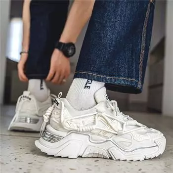 Обувь для папы мужская весенняя обувь для прилива повседневная спортивная обувь бренда Tide нишевая усиливающая дизайнерская обувь для пожилых людей жареная уличная повседневная обувь 39 белый
