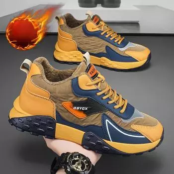 Обувь для папы, мужская зимняя теплая повседневная обувь на флисовой подкладке для отдыха, модная спортивная повседневная обувь на платформе 39