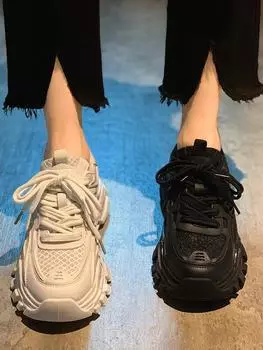 Обувь для папы, новая летняя женская обувь, универсальная дышащая повседневная спортивная обувь на платформе с сетчатой поверхностью 35 чёрный