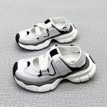 Обувь для папы, новые летние женские туфли в сетку, полые дышащие универсальные повседневные белые спортивные сандалии на платформе 35 белый