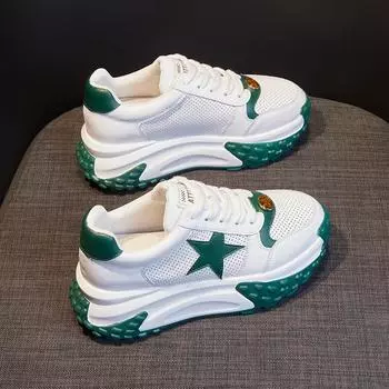 Обувь для папы с внутренней высотой, новые весенние туфли на одной платформе, спортивная обувь на платформе, женская обувь для маффинов из натуральной кожи 34 зелёный