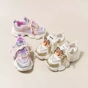 Обувь для папы Весна и осень Новые спортивные туфли для девочек с мягкой подошвой Нескользящие легкие кроссовки для детей среднего возраста Tide 26 yards 16.5cm