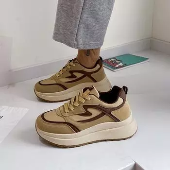 Обувь для папы в стиле ретро, женская весенне-осенняя новая спортивная повседневная обувь, аргановая обувь, увеличивающая рост на толстой подошве 35 хаки