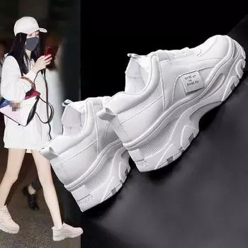 Обувь для папы, весна 2025, новые маленькие белые туфли, женские кроссовки на подошве Muffin, женские туфли на платформе для студентов 35 белый