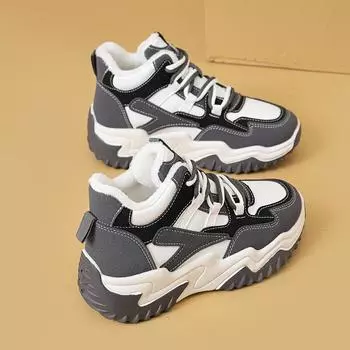 Обувь для папы, женская, 2024, новая осенняя, с высоким берцем, спортивная обувь, студенческая, плюшевая 35 серый