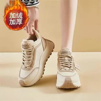 Обувь для папы, женская флисовая утолщенная теплая женская обувь 2024 года, осень-зима, новая толстая подошва, увеличивающая рост, повседневная обувь, спортивная обувь для бега 35