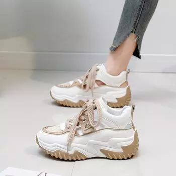 Обувь для папы, женская летняя новая обувь в стиле Ins, толстая подошва, увеличенная, кроссовки для отдыха, женские 35