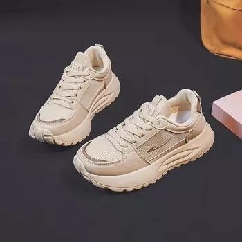 Обувь для папы, женская летняя новая студенческая толстая подошва, прочные кроссовки из сетки, дышащие, универсальные, повышающие повседневную обувь 35 бежевый