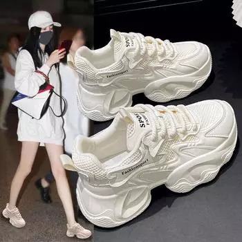 Обувь для папы, женская летняя новая толстая подошва, сетчатая, дышащая, спортивная, для отдыха, с сетчатой поверхностью 35 розовый