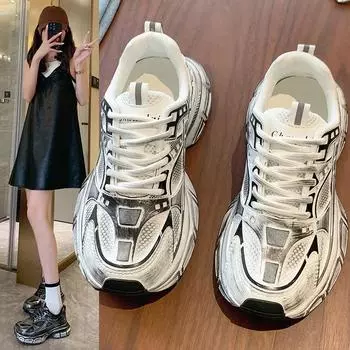 Обувь для папы, женская, новая, ретро, двойная сетка, спортивная обувь, толстая подошва, повседневная, женская спортивная обувь 35