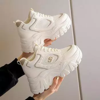 Обувь для папы, женская, новая, весенняя, универсальная, толстая подошва, увеличивающая рост на 8 см, дорожная обувь Tide Ins, сетчатая спортивная и досуговая обувь 35 хаки