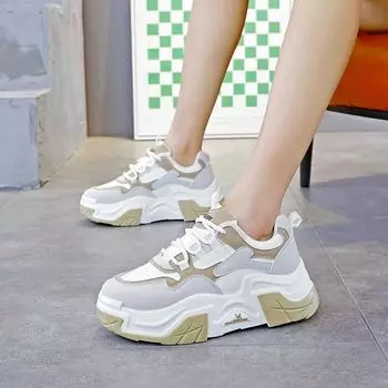 Обувь для папы женская новая весенняя женская обувь универсальная на толстой подошве, увеличивающая рост, европейская версия, повседневная спортивная обувь женская 35