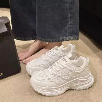 Обувь для папы, женская обувь 2024 года, новая весенне-летняя дышащая сетчатая обувь, популярная белая обувь на толстой подошве, сетчатая повседневная спортивная обувь 35 серый