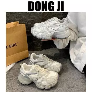 Обувь для папы, женская обувь, ins tide 2025, новая весенняя спортивная обувь на платформе, сетка, показывающая ноги, маленькая взрывная повседневная обувь 35 хаки