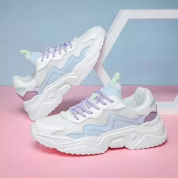 Обувь для папы Женская обувь Кроссовки Кроссовки для бега Прогулочная обувь Студенческая корейская версия Увеличенная толстая подошва Удобная Универсальная сеть 35 белый